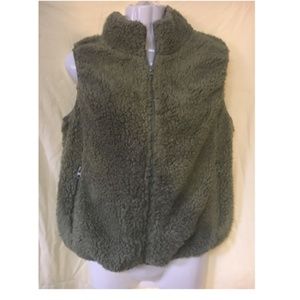 Olive Teddy Fleece Vest NWT